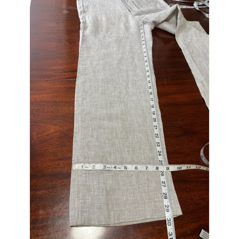 Murano Mens Linen Straight Leg Pants 30X30 Grey Flat Front Coastal Preppy Summer